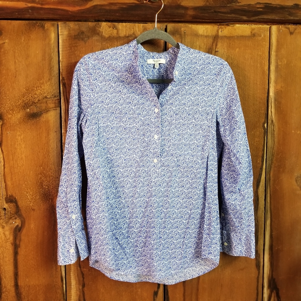 Madewell Market Popover Blue Floral Blouse